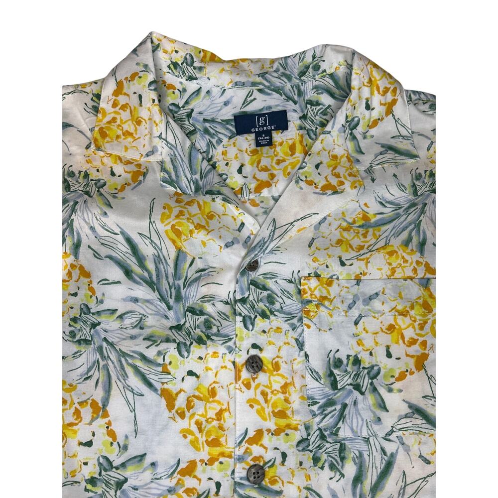 George Hawaiian Shirt White Pineapple  Pattern Button Down Short‎ Sleeve NWT